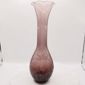 Studio Art Glass Amethyst Crackle Glass Bud Vase 8”T 2.5”W